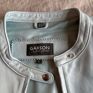 Garson Crop Leather Jacket in Baby Blue